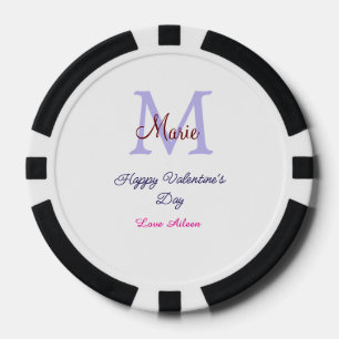 Purple pastel happy Valentine's day pink monogram Poker Chips