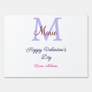 Purple pastel happy Valentine's day pink monogram  Sign