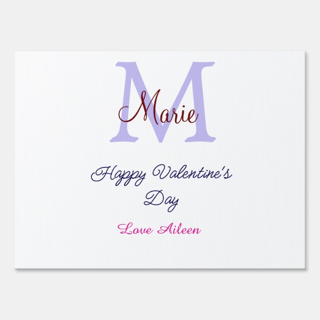 Purple pastel happy Valentine's day pink monogram  Sign (Front)