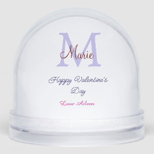 Purple pastel happy Valentine's day pink monogram Snow Globe