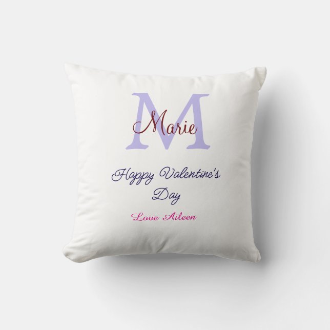 Purple pastel happy Valentine's day pink monogram  Throw Pillow (Front)