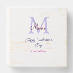 Purple pastel happy Valentine's day pink monogram  Wooden Box Sign