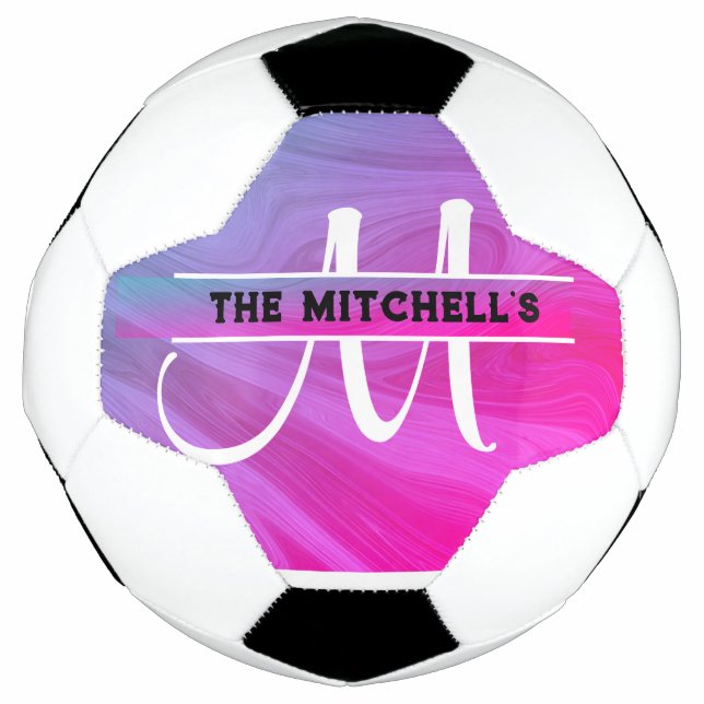 Purple Pastel Holographic Custom Monogram Name  Soccer Ball (Front)