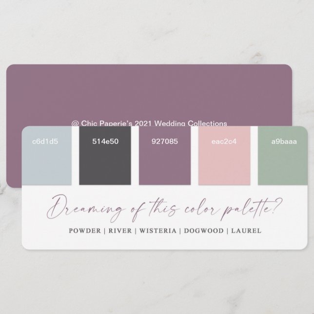 Purple & Pastel Pink Wedding Color Palette Card (Front/Back)