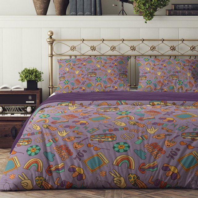 Purple Pastel Pop Duvet Groovy 70s Colorful Dreams (Purple Pastel Pop Duvet Groovy 70s Colorful Dreams)
