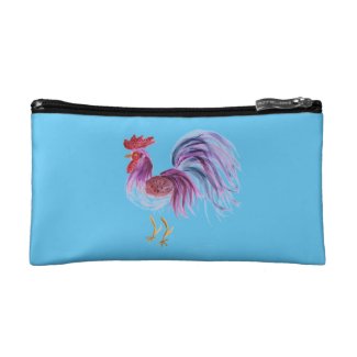 Purple Pastel Rooster on Turquoise Blue Background