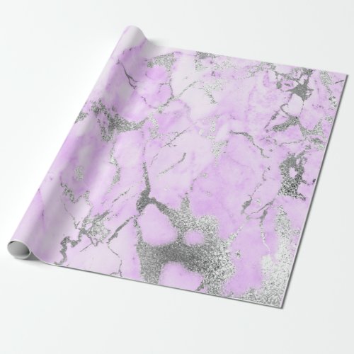 Purple Pastel Silver White Marble Shiny Glam Wrapping Paper