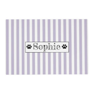 Purple Pastel Stripes Personalized Dog Cat Pet Placemat