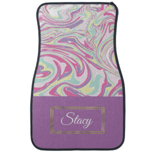 Purple Pastel Water Marble Monogram Car Floor Mat