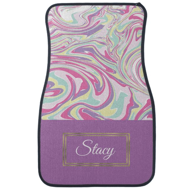 Purple Pastel Water Marble Monogram Car Floor Mat (Front)