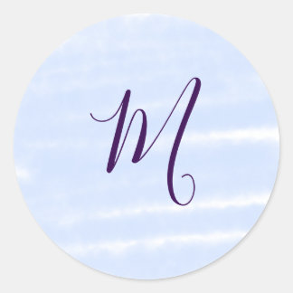 Purple pastel watercolor monogram name letterretro classic round sticker