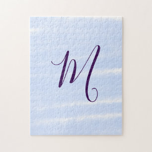 Purple pastel watercolor monogram name letterretro jigsaw puzzle