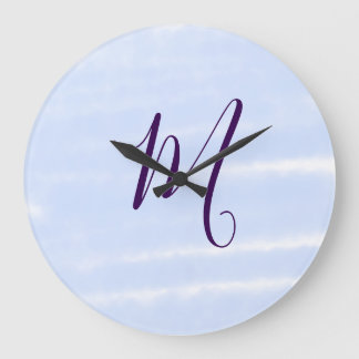 Purple pastel watercolor monogram name letterretro large clock
