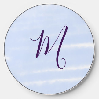 Purple pastel watercolor monogram name letterretro wireless charger