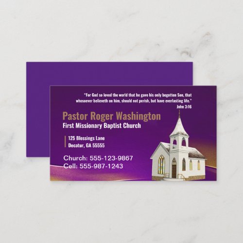 Purple Pastor or Deacon Photo Church Business Card