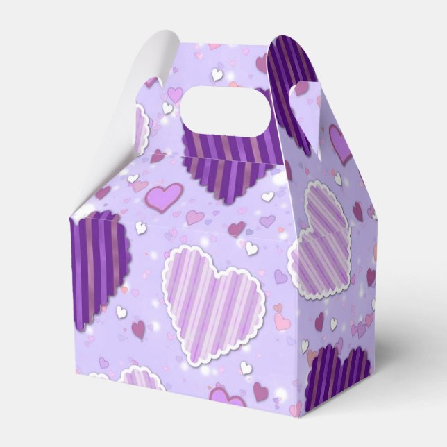 Purple Patchwork Hearts Favor Boxes (Front Side)