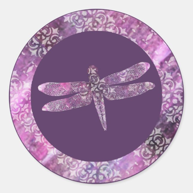 Purple Patina: Dragonfly Classic Round Sticker (Front)