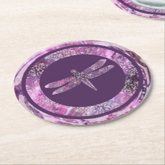 Purple Patina: Dragonfly Round Paper Coaster