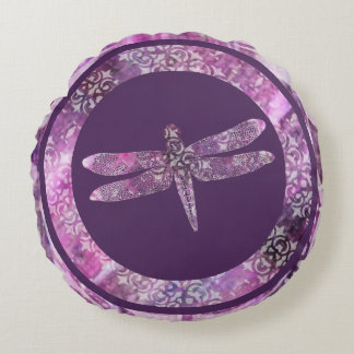 Purple Patina: Dragonfly Round Pillow