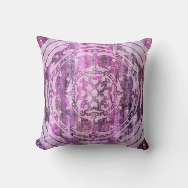 Purple Patina: Mandala And Diamonds Throw Pillow (Front)