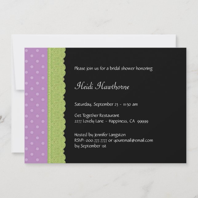 Purple Pattern and Lime Green Lace Bridal Shower Invitation (Front)