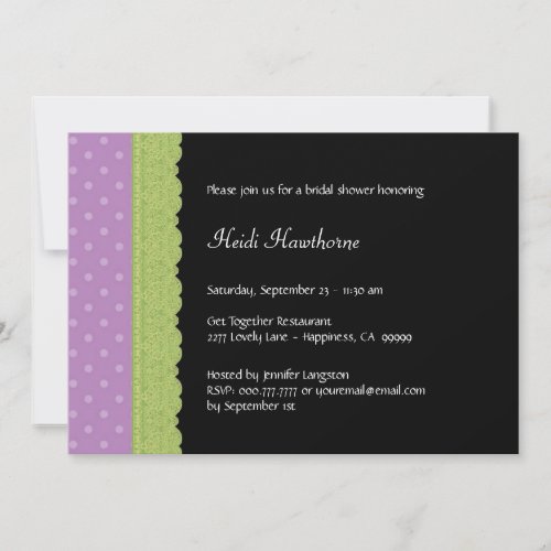 Purple Pattern and Lime Green Lace Bridal Shower Invitations