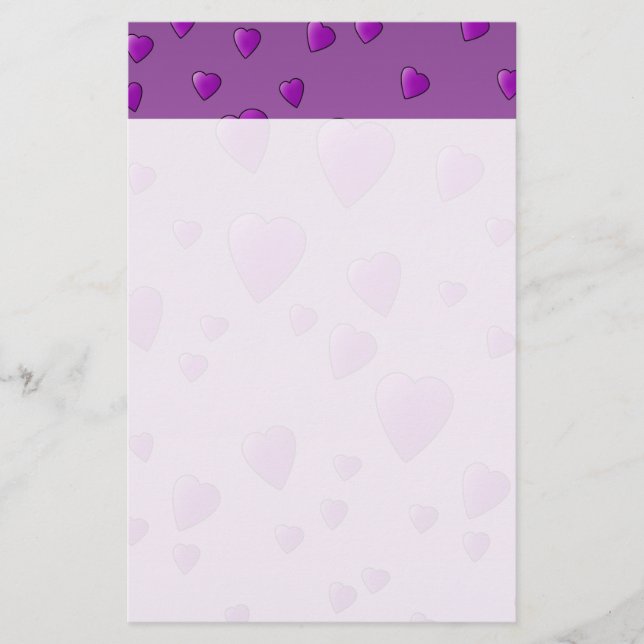 Purple Pattern of Love Hearts. Stationery (Front)