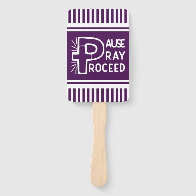 purple Pause Pray Proceed Christian Hand Fan (Front)