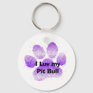 purple paw, I Luv my Pit Bull Keychain