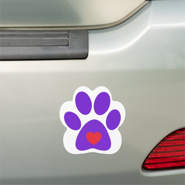 Purple Paw Print Heart Design Car Magnet