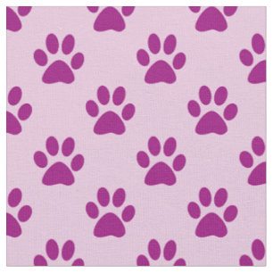 Purple Paw Print Pattern on Pink Fabric