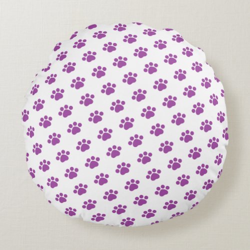 Purple Paw Print Pattern Round Pillow