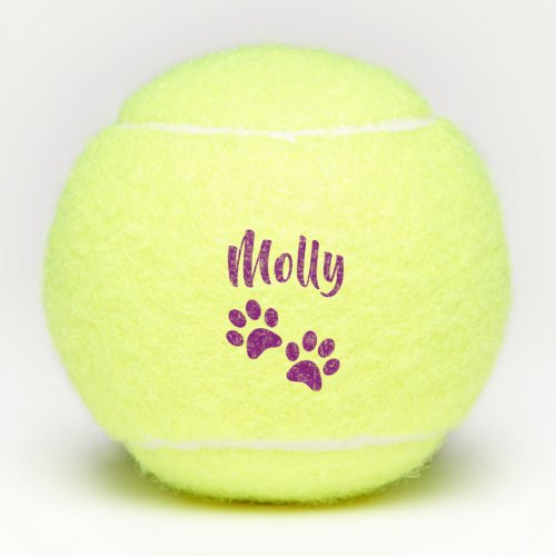 Purple Paw Print Personalized Pet or Dog Name Toy Tennis Balls