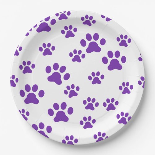 Purple paw prints paper plates