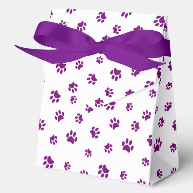 Purple Paw Prints Pattern Favor Boxes (Front)
