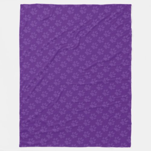 Purple Paw Prints Pattern Fleece Blanket