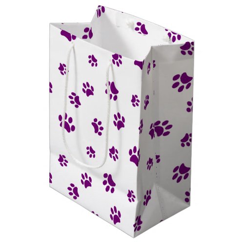 Purple Paw Prints Pattern Medium Gift Bag