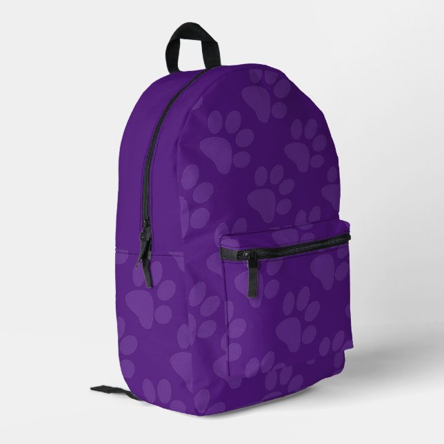 Purple Paw Prints Printed Backpack (Back Corner Left)