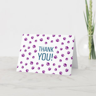 Purple Paw Prints with Blue   Thank You Card