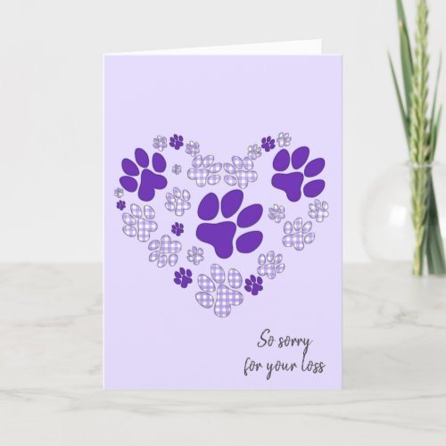 Purple Pawprint Heart for Pet Loss   Card