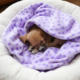 Purple pawprints fleece blanket