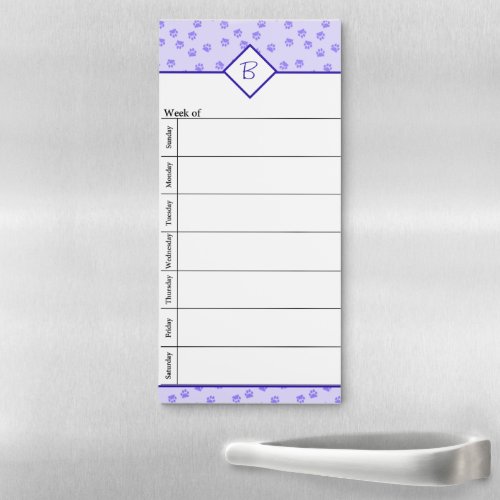 Purple pawprints week planner magnetic notepad