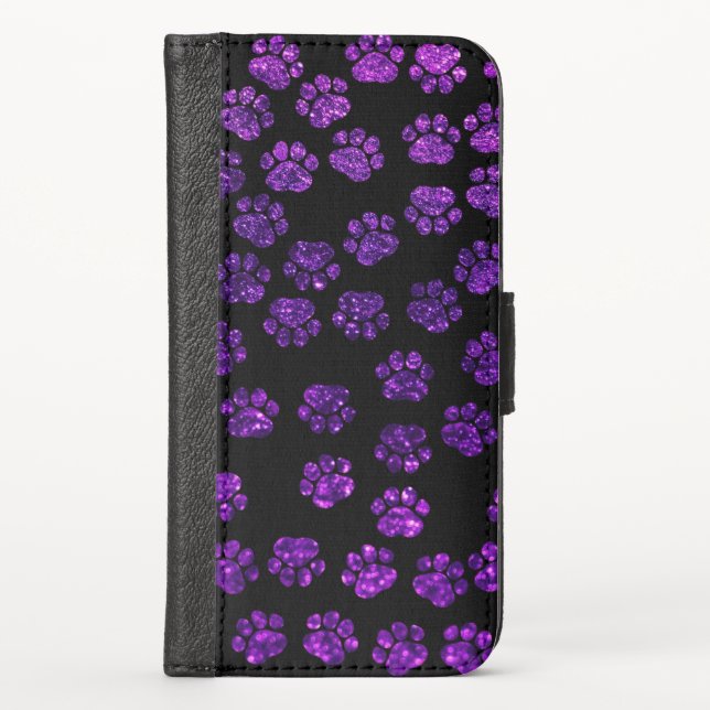 Purple Paws, Glitter Paws, Purple Glitter, Dog iPhone Wallet Case (Front)