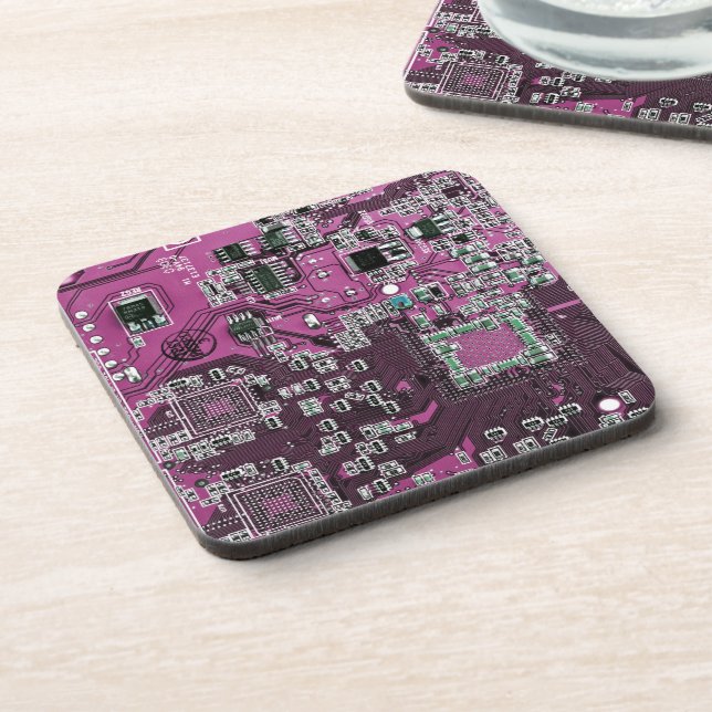 Purple PCB Circuit Board Design for IT Pros Beverage Coaster (Left Side)