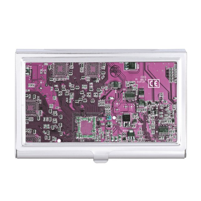 Purple PCB Circuit Board Design for IT Pros Case For Business Cards (Front)