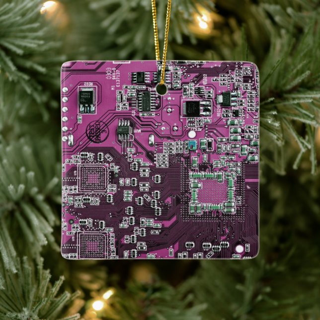 Purple PCB Circuit Board Design for IT Pros Ceramic Ornament (Tree)
