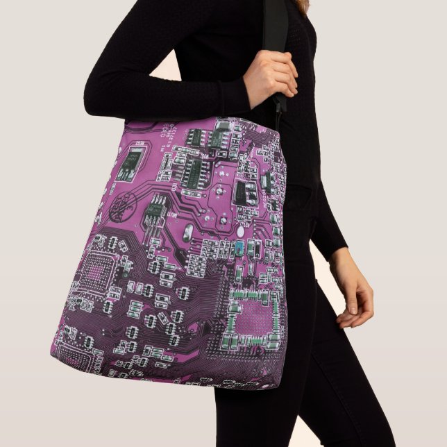 Purple PCB Circuit Board Design for IT Pros Crossbody Bag (Close Up)