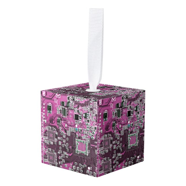 Purple PCB Circuit Board Design for IT Pros Cube Ornament (Front Angled)