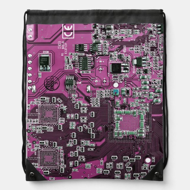 Purple PCB Circuit Board Design for IT Pros Drawstring Bag (Front)