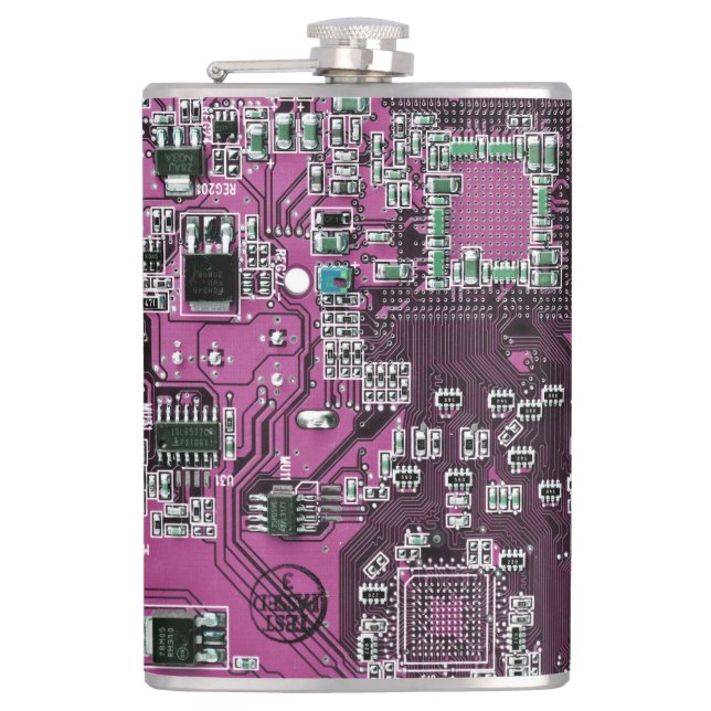 Purple PCB Circuit Board Design for IT Pros Flask (Front)
